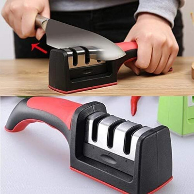 GJSHOP 3-Step Kitchen Knife Sharpener, Razor Sharp Blades, Non-Slip Base Knife Sharpening Steel(Plastic)