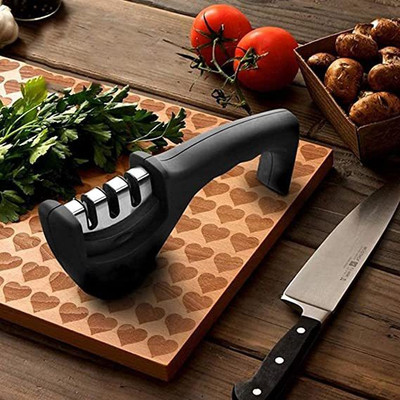 JD ENTERPEISE 3 Stages Knife Sharpener Ceramic, Diamond and Stainless Steel Knife Sharpener Knife Sharpening Steel(Steel, Plastic, Rubber)