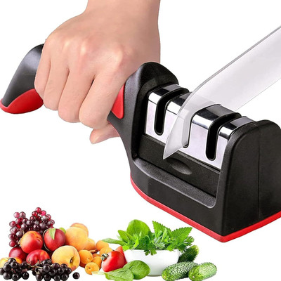 SKOG 3 Stage Knife Sharpener for Kitchen Sharpener self Knives Shaping Multi use Knife Sharpening Steel(Plastic, Stainless Steel)