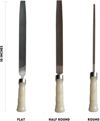 LXMI PVC Handle Set of 3 File Flat, Half Round, Round 10 Inches Knife Sharpening Steel(Steel)