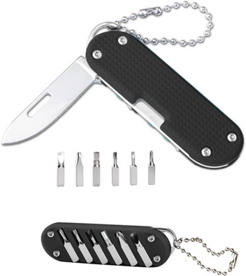 VAVSU 7 in 1 Multitool Pocket Keychain with Bits-Multi Tool Multi-utility Knife(Black)