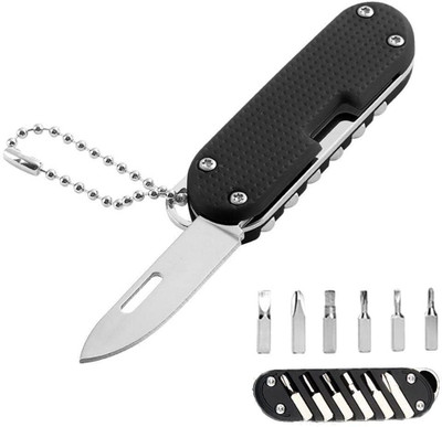 VRAJK Mini Folding ,Multifunctional with Screwdriver 8 Multi-utility Knife(Black)