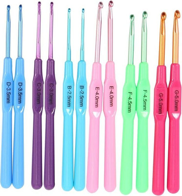 Raj Tailoring 6 Color Crochet Hook Set | Hard-Anodized Plastic Handle Hook for Embroidery Knitting Pin(Pack of 12)