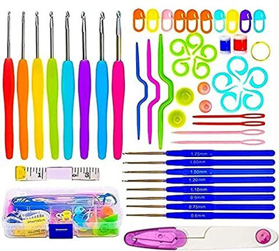 Gemsy Crochet Kit 52Pcs Set for Crafters,Hooks,Inch tape,Cutter, Needles,Sewing, DIY Embroidery Hoop(Pack of 52)