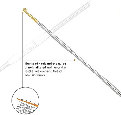 eShoptail Crochet Hook Steel (Gold Point) Size 1/1.6mm - for Thread Work, Hand Knitted Knitting Pin(Pack of 2)