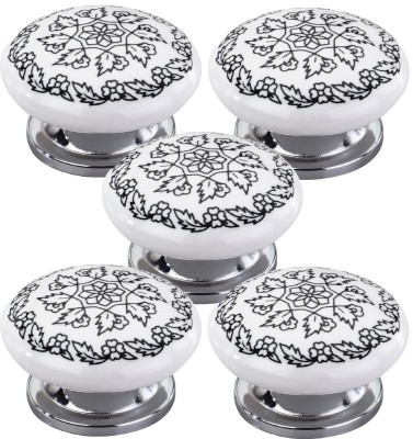 Screwtight Swirl Leaves 1-3/5 Inch Black & White Cabinet Knob (CK642-05) Ceramic Cabinet/Drawer Handle(Black, White Pack of 5)