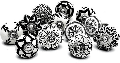 Gangkart-Ceramic Knobs World Door knobs vintage Pottery Drawer Ceramic Cabinet/ Drawer Handle BAW Pack of 6 Ceramic Door Handle(Black Pack of 6)