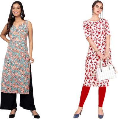 kallaxiii Women Printed Straight Kurta(Multicolor)