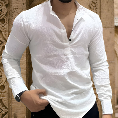 granthy Men Solid Straight Kurta(White)