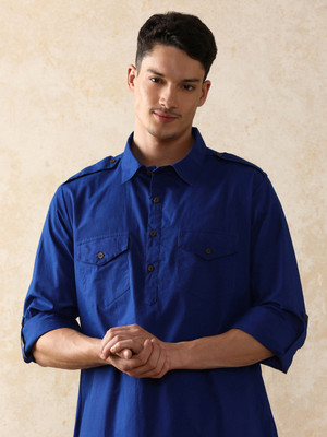 Moara Men Solid Pathani Kurta(Blue)