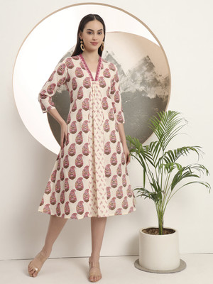 Span Women Printed A-line Kurta(White)