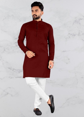 KRISHASALES Men Solid Straight Kurta(Maroon)