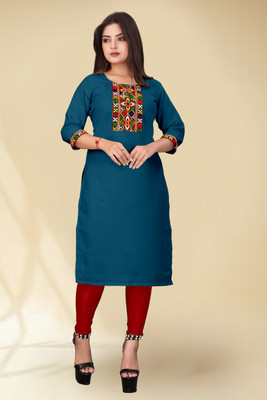 dhanshree tex Women Embroidered A-line Kurta(Light Blue)