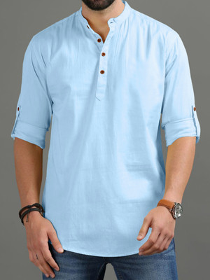 zbio Men Solid Straight Kurta(Light Blue)
