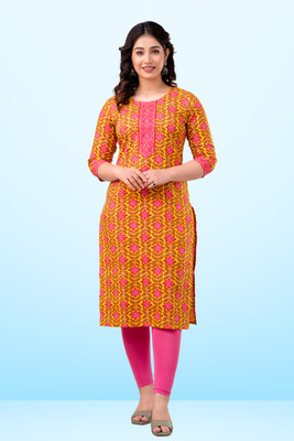 Vnyashri Women Printed Straight Kurta(Yellow)