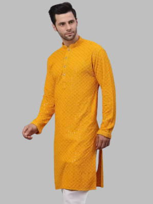Shree Dutt Creation Men Embellished Straight Kurta(Yellow)