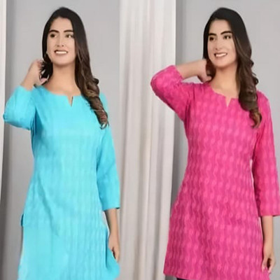 NN COLLECTION Women Woven Design A-line Kurta(Blue, Pink)