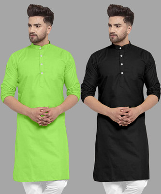 FASHIONFRICKSS Men Solid Straight Kurta(Black)