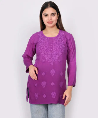 Noor Chikankari Women Embroidered Ethnic Dress Kurta(Purple)