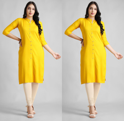 YOVA STYLE Women Self Design Straight Kurta(Yellow)