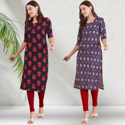 1 Stop Fashion Women Printed Straight Kurta(Multicolor)