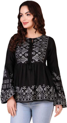 Meyara Casual Printed Women Black Top