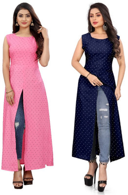 tanvi creation Women Printed Frontslit Kurta(Blue)