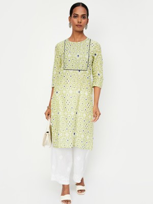 MAX Women Printed Straight Kurta(White, Light Green, Dark Blue)