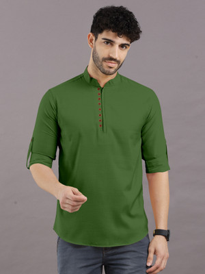 VTEXX Men Solid Straight Kurta(Green)