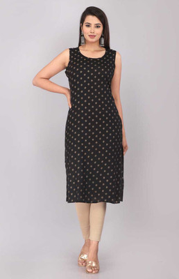 rainy rose Women Printed Straight Kurta(Black)