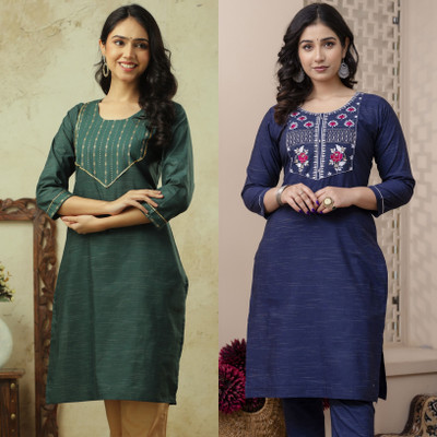 AuzaSho Collection Women Embroidered Straight Kurta(Multicolor)