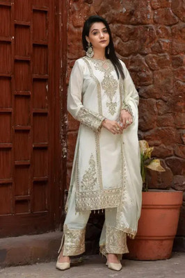 Pushti Creation Self Design Kurta, Trouser/Pant & Dupatta Set