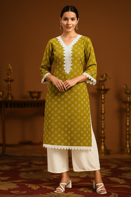 Zinariya Fab Women Printed Straight Kurta(Yellow)