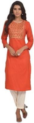 BAPASITARAM ENTERPRISE Women Embroidered A-line Kurta(Orange)