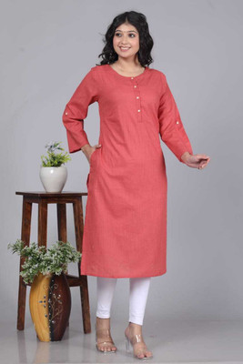 VYOMADHARA Women Solid Straight Kurta(Pink)