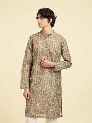 DIWAS by Manyavar Men Printed Straight Kurta(Green)