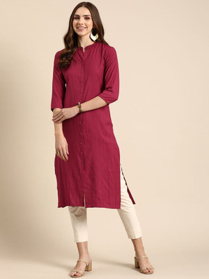 ANOUK Women Printed Straight Kurta(Maroon)