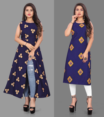 Hiral Creation Women Printed, Striped Straight Kurta(Blue)