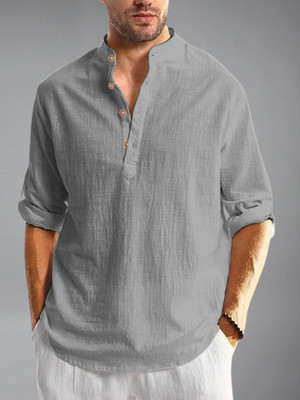 Navkanj Men Solid Straight Kurta(Grey)