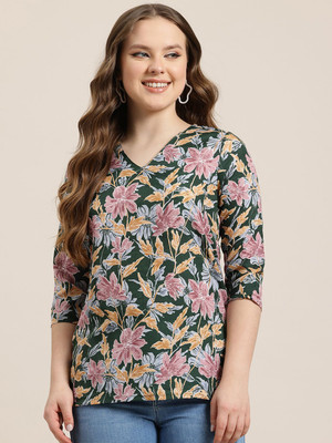 HERE&NOW Women Printed Straight Kurta(Green)