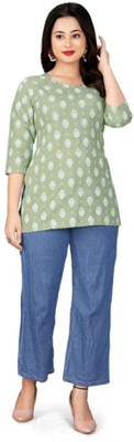 HouseOfCommon Women Printed Straight Kurta(Green)
