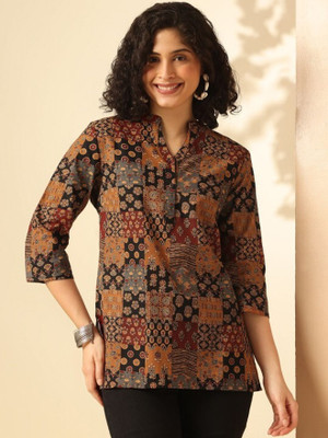 GRESIA Women Abstract A-line Kurta(Black)