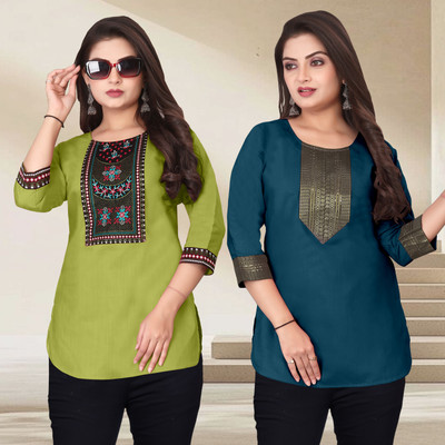 FSR Women Embroidered A-line Kurta(Multicolor)