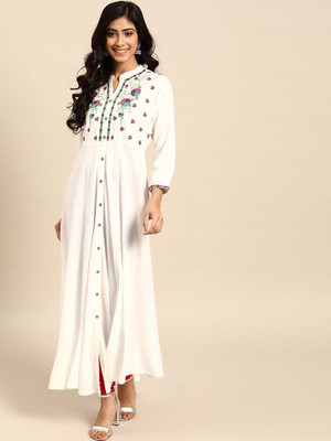 all about you Women Printed Anarkali Kurta(White)