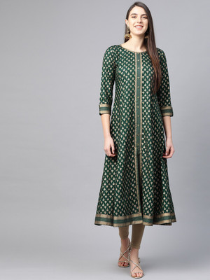 Yash Gallery Women Printed A-line Kurta(Green)