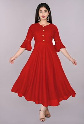 All in oneStores Women Solid A-line Kurta(Red)