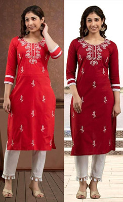 SISTO Women Chikan Embroidery A-line Kurta(Multicolor)