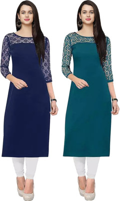 Maheshvi Women Self Design A-line Kurta(Blue, Green)