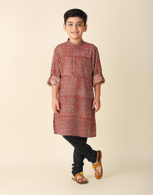 Fabindia Boys Printed A-line Kurta(Red)