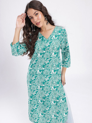 Anouk Rustic Women Floral Print Straight Kurta(White)